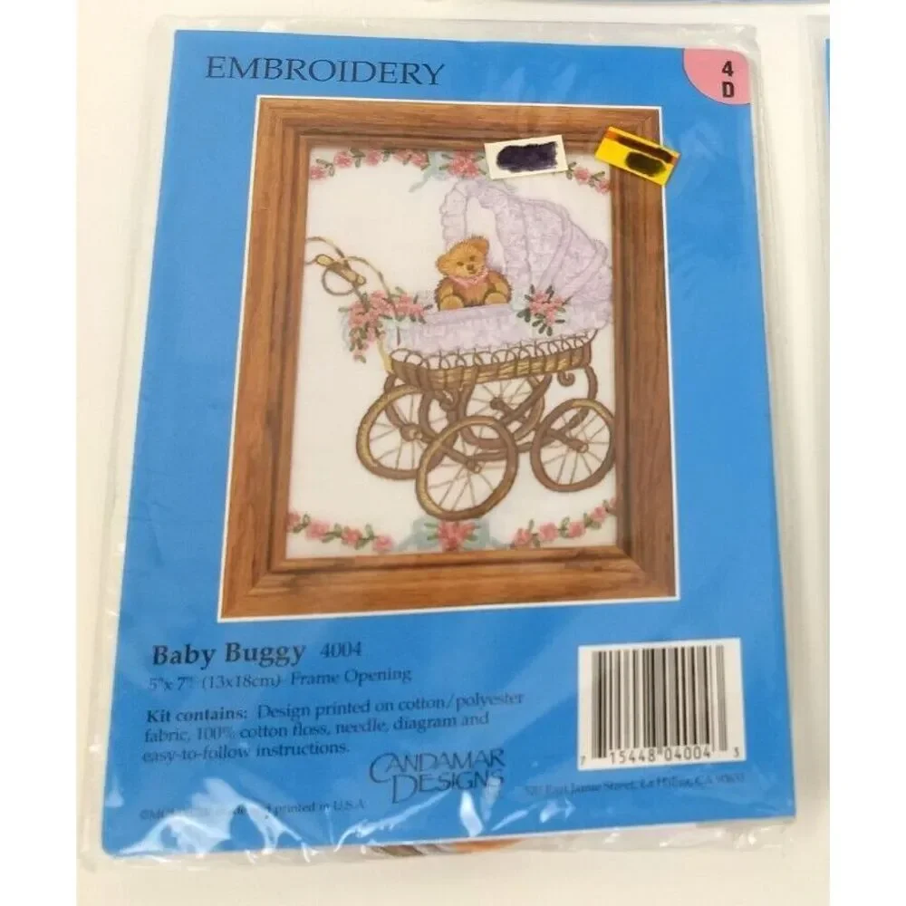 3 Vtg Candamar Designs Counted Cross‎ Stitch & Embroidery Kits Bears School NOS